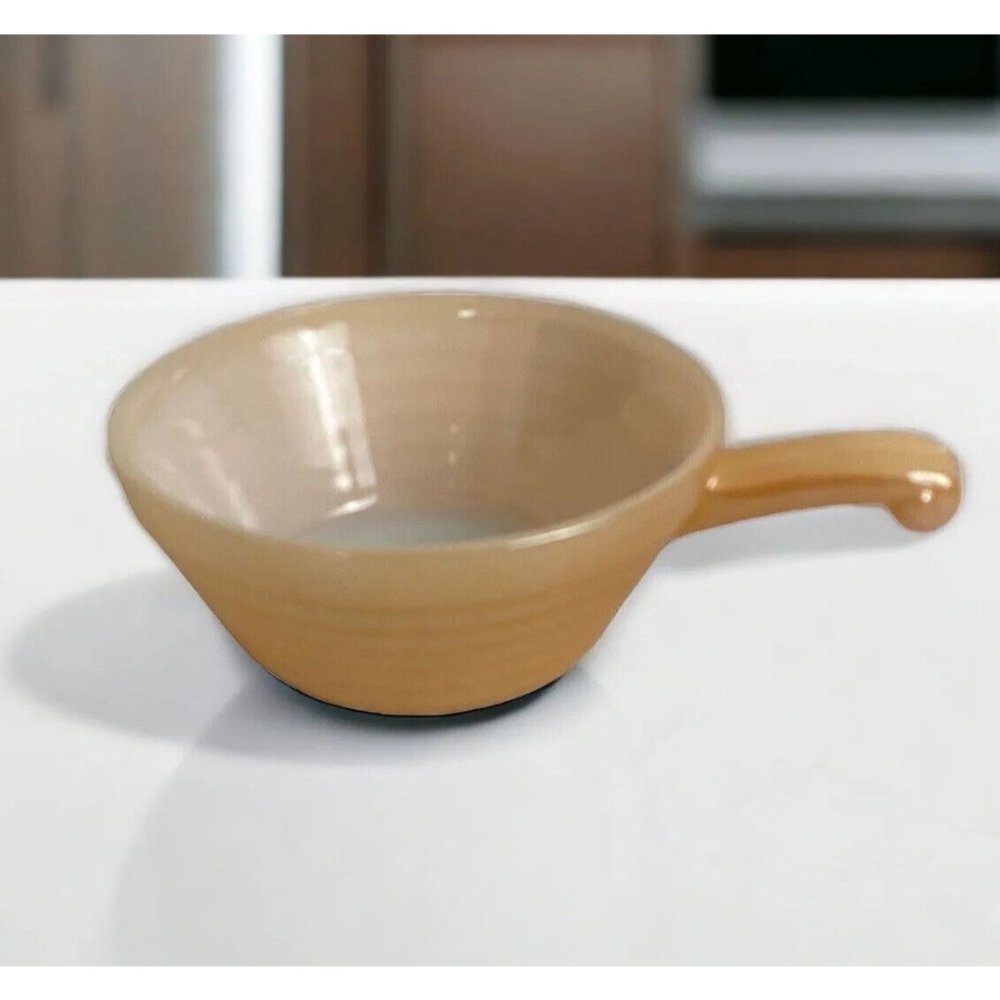 Fire King Iridescent Peach Luster Beehive Vintage USA Oven Ware Bowl with Handle